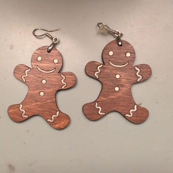 Gingerbread Wooden Drop Pierced Earrings - Picture 3 of 9